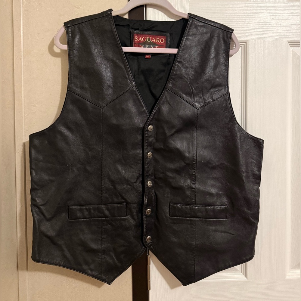 Saguaro West Men’s Leather Vest XL Western Biker Style